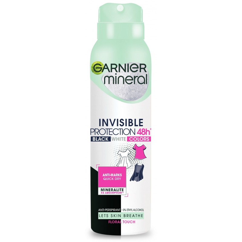Garnier Mineral Dezodorant spray Invisible Protection 48h Floral Touch - Black,White,Colors   150ml