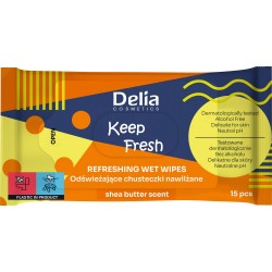 Delia Cosmetics Keep Fresh Odświeżające Chusteczki nawilżane - Shea Butter 1op.-15szt