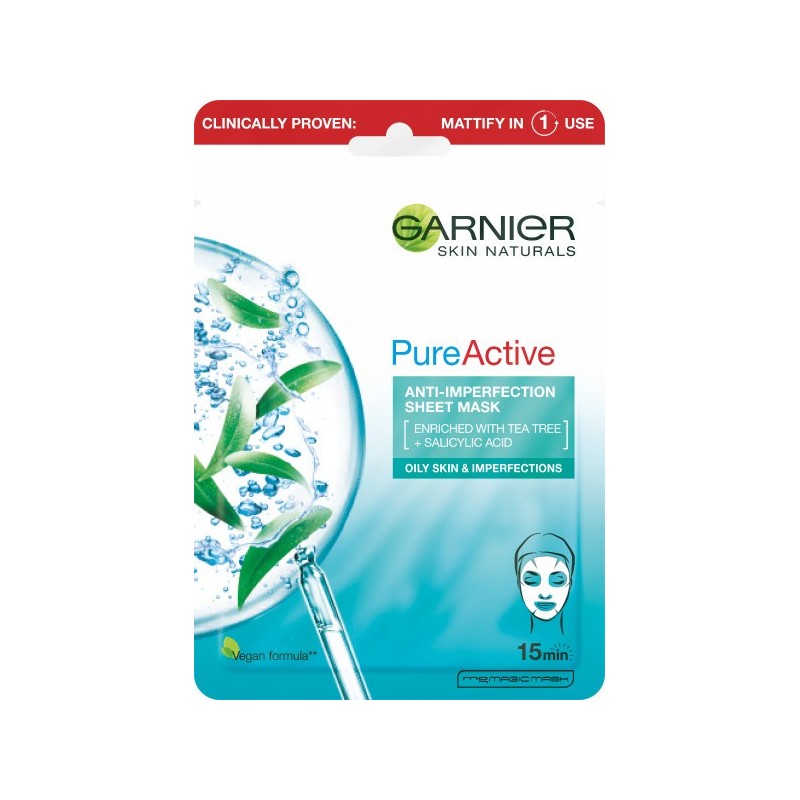 Garnier Skin Naturals Pure Active Oczyszczająca Maska na tkaninie do cery tłustej i z niedoskonałościami 23g
