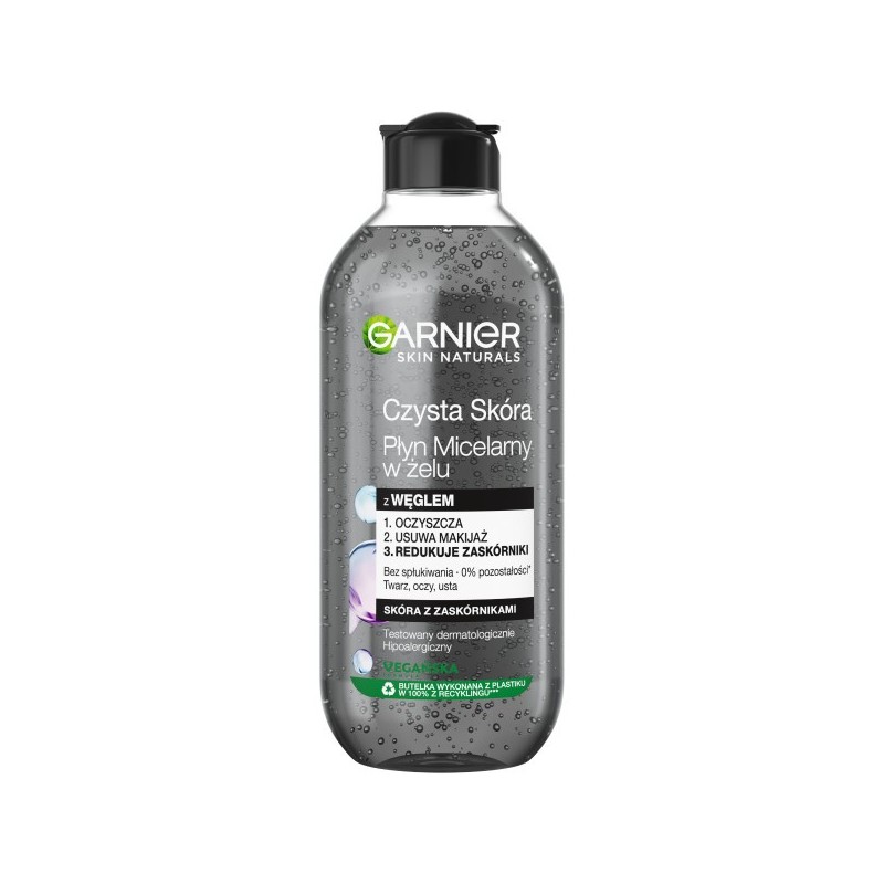 Garnier Skin Naturals Czysta Skóra Płyn micelarny w żelu z węglem - skóra z zaskórnikami 400ml