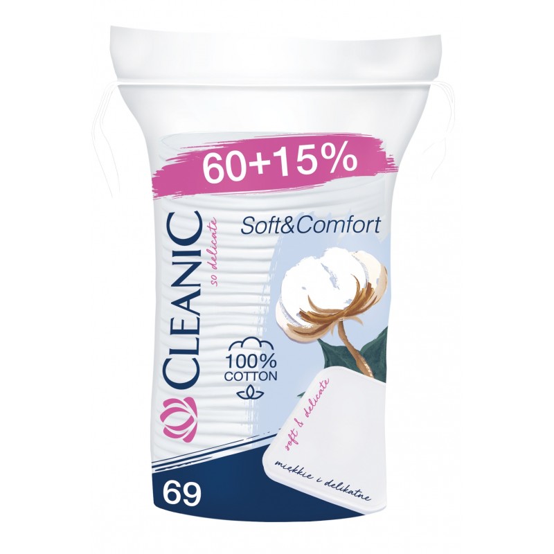 Cleanic Soft & Comfort Kwadratowe Płatki kosmetyczne 1op.-69szt (60+15%)