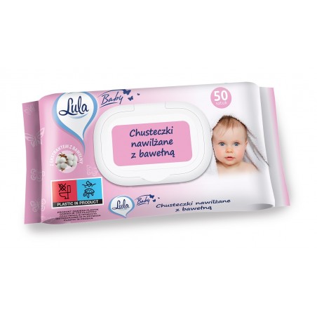 LULA Baby Chusteczki nawilżane dla niemowląt i dzieci - z bawełną 1op.-50szt