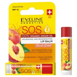 EVELINE SOS Lip Balm 100% Organic Argan Oil Balsam do ust odżywczo-regenerujący Peach Sorbet 1szt