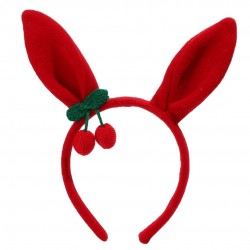 Opaska do włosów z uszami królika i wisienkami - czerwona 1szt