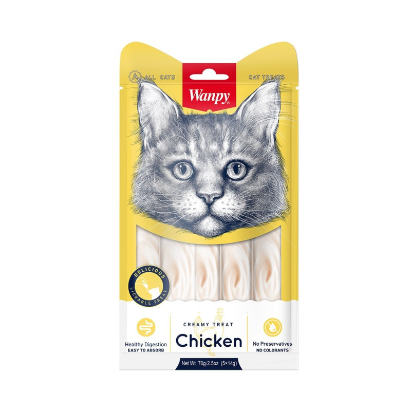 WANPY Cats Przekąska dla kotów - Chicken (krem z kurczaka) 70 g (14gx5)