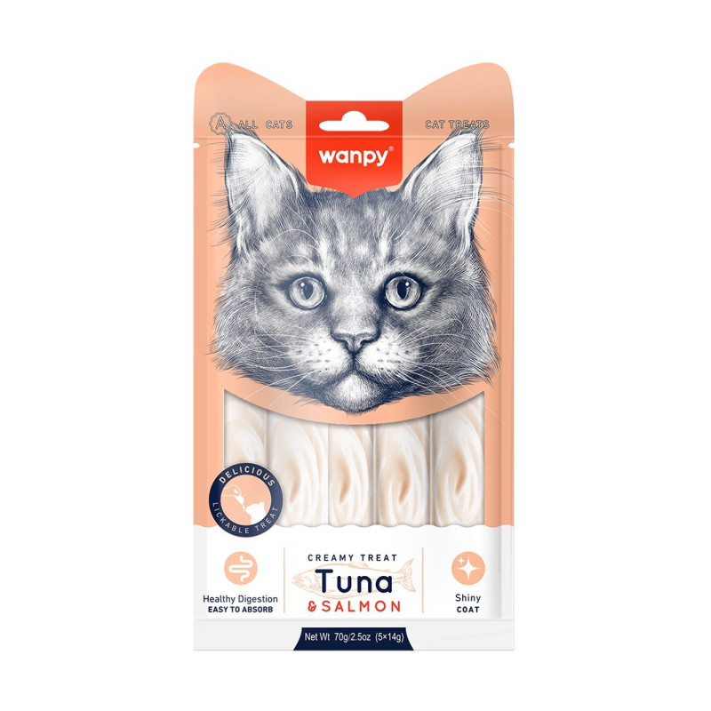 WANPY Cats Przekąska dla kotów - Tuna & Salmon (krem z tuńczyka i łososia) 70 g (14gx5)