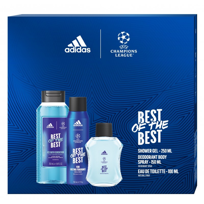 ADIDAS UEFA CHAMPIONS LEAGUE Zestaw prezentowy Best of The Best (Woda toaletowa 100ml+Żel pod prysznic 3w1 250ml+Dezodorant spra