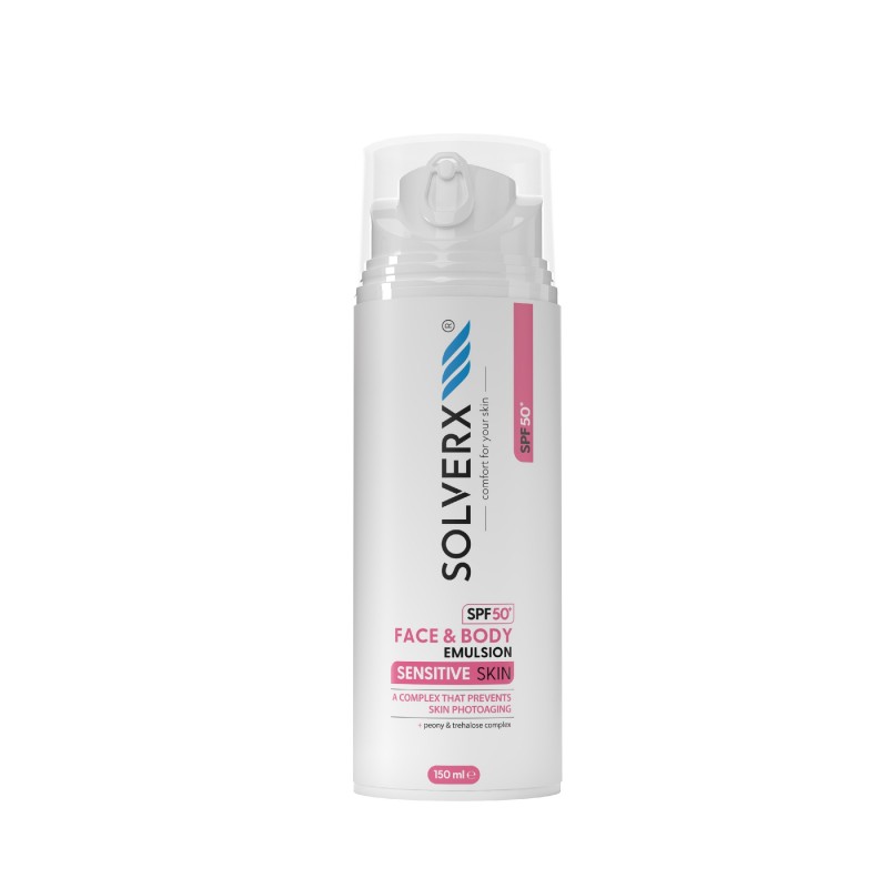 SOLVERX Sensitive Skin Emulsja ochronna do opalania do twarzy i ciała SPF50+  150 ml