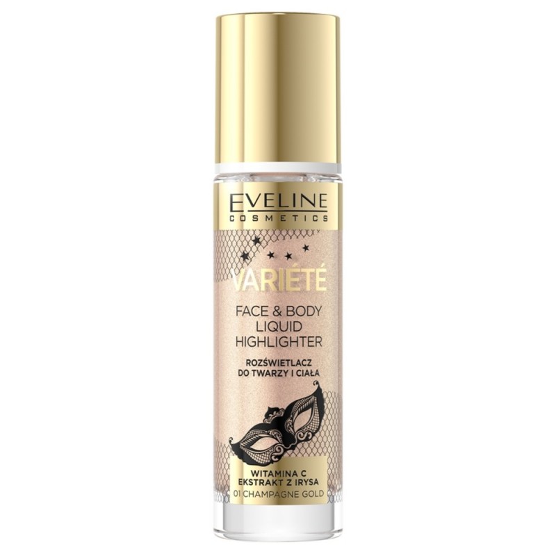 EVELINE Variete Płynny rozświetlacz do twarzy i ciała nr 01 Champagne Gold 30 ml