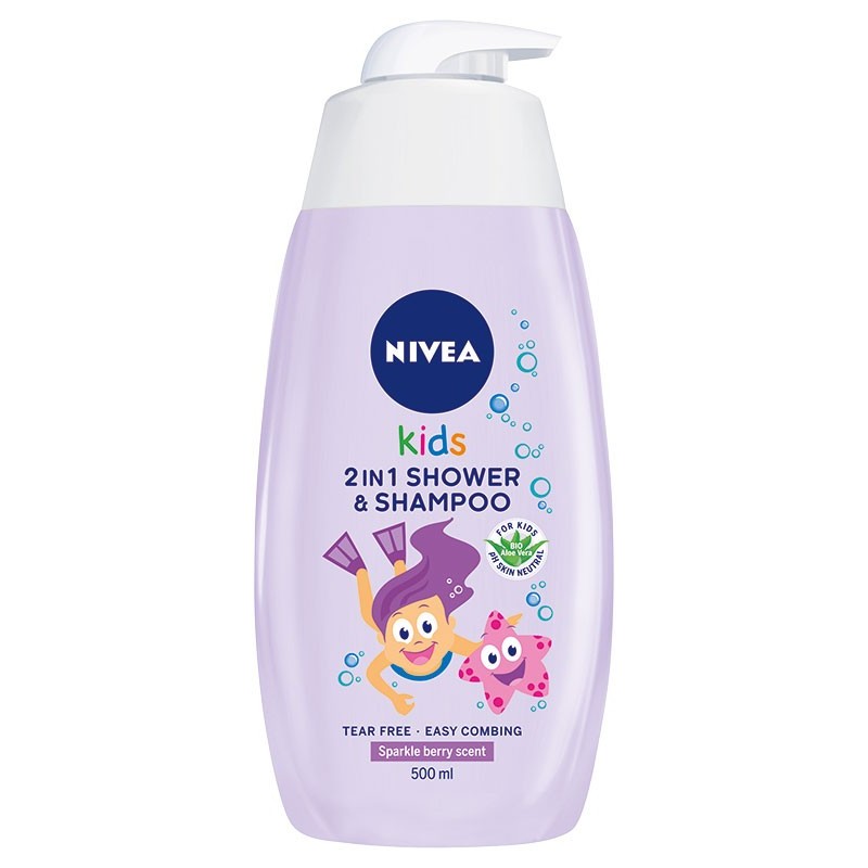 NIVEA Kids Żel do mycia ciała i włosów dla dziewczynek 2w1 o zapachu owocowych żelków 500 ml