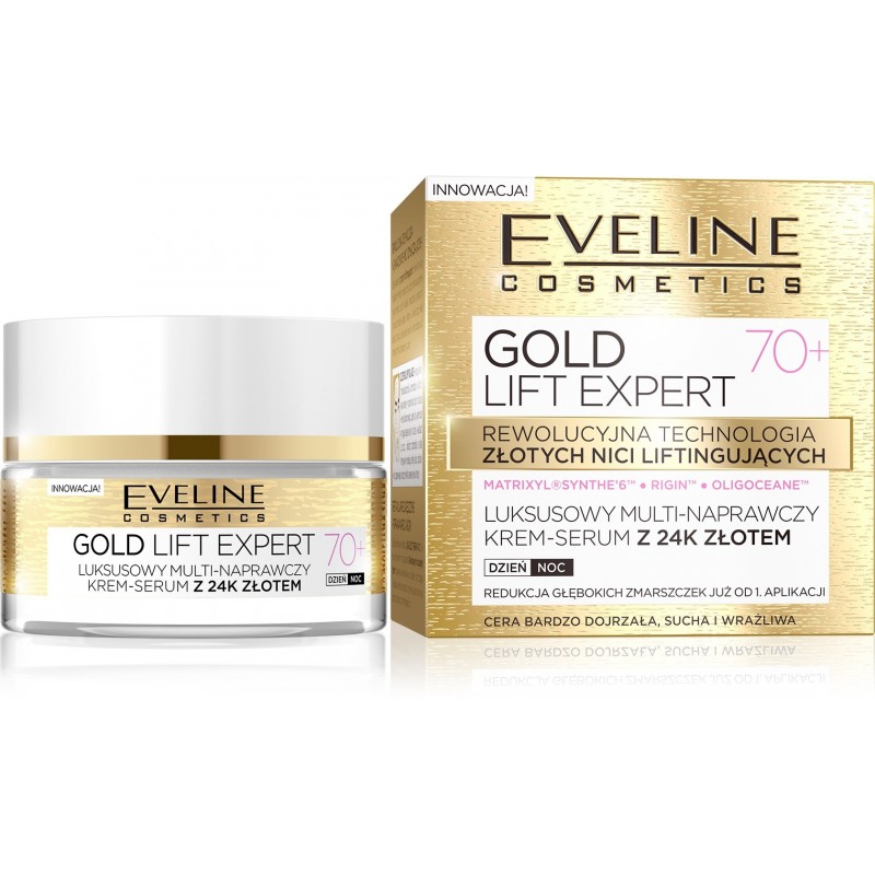 EVELINE Gold Lift Expert 70+ Luksusowy multi-naprawczy krem-serum z 24k złotem dzień/noc  50 ml