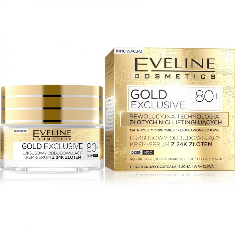 EVELINE Gold Lift Expert 80+ Luksusowy odbudowujący krem-serum z 24k złotem dzień/noc 50 ml