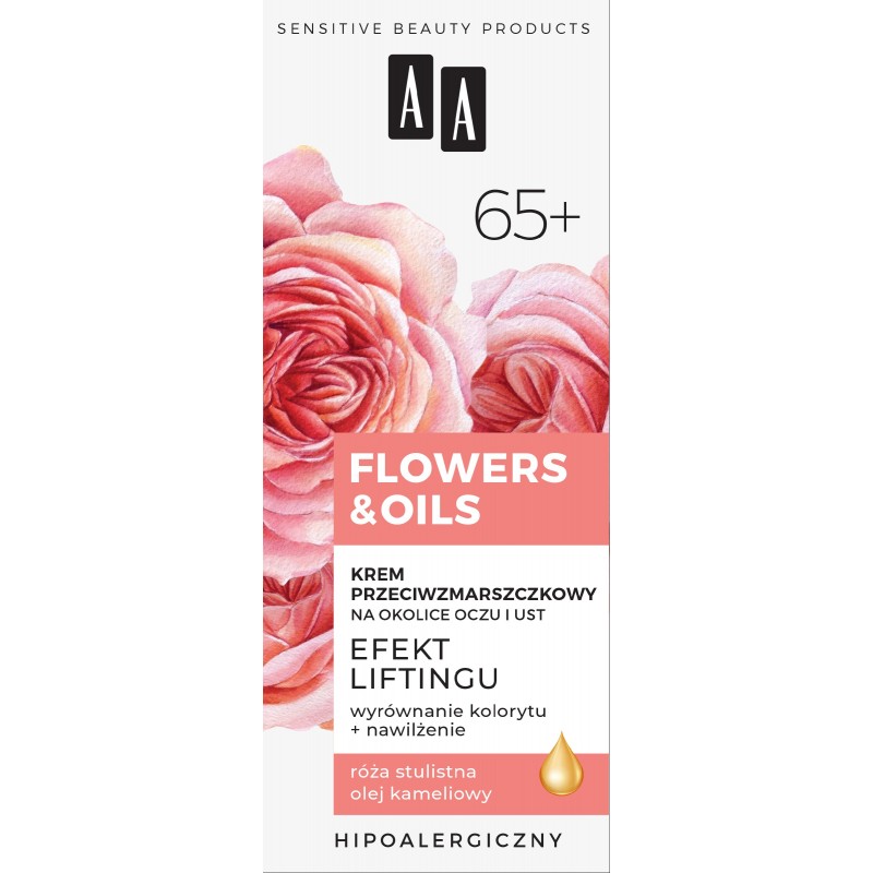 AA Flowers & Oils 65+ Krem przeciwzmarszczkowy na okolice oczu i ust - efekt liftingu 15ml