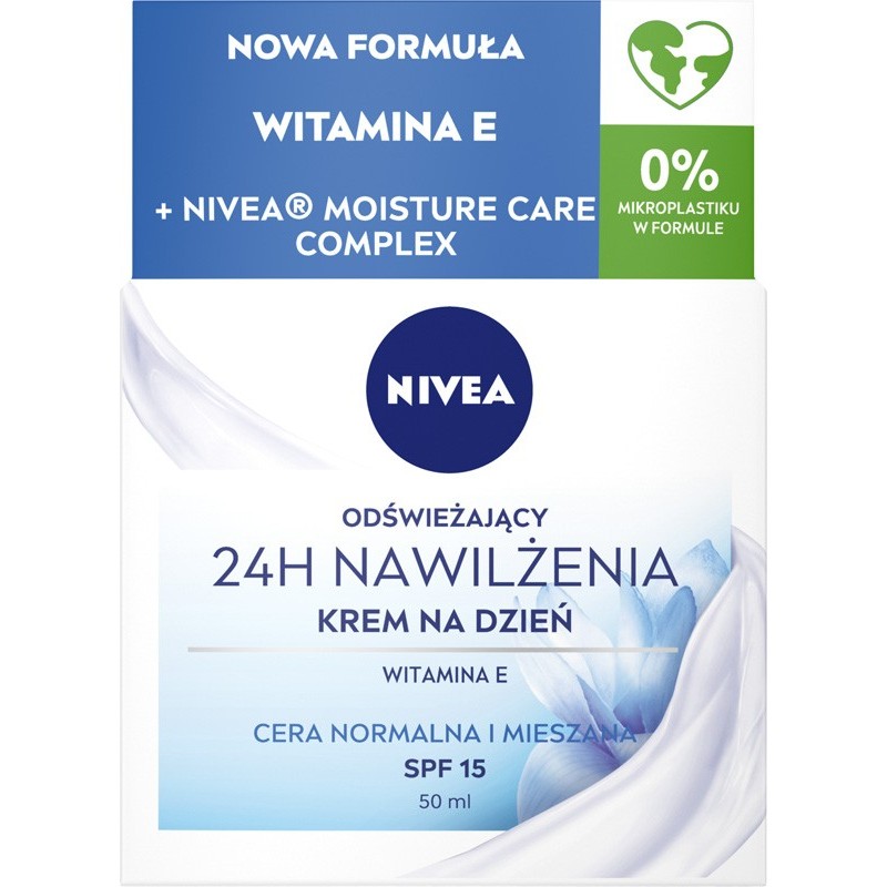 NIVEA 24H Nawilżenia Odświeżający krem na dzień do cery normalnej i mieszanej SPF 15 50 ml