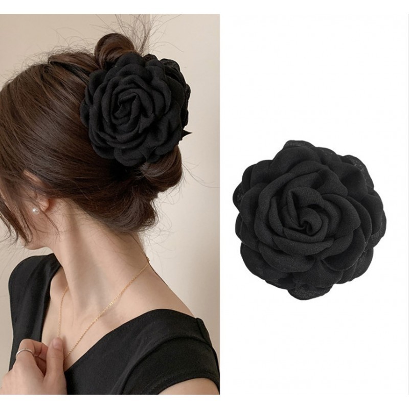 ECARLA Spinka do włosów duża klamra XL - kwiat czarna róża 9 cm SP288CZ