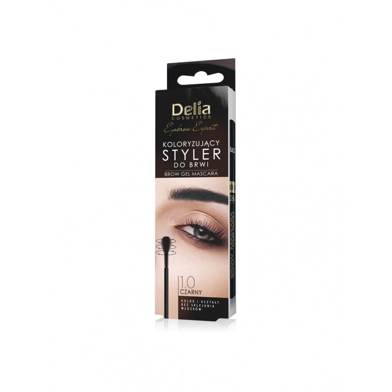 Delia Cosmetics Eyebrow Expert Maskara Koloryzująca 1.0 czarny- styler do brwi  11ml