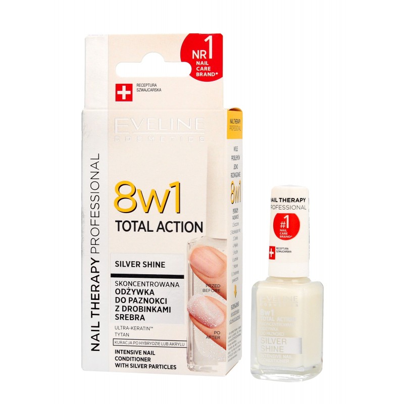 EVELINE Nail Therapy Professional Odżywka do paznokci Total Action Silver Shine  12 ml