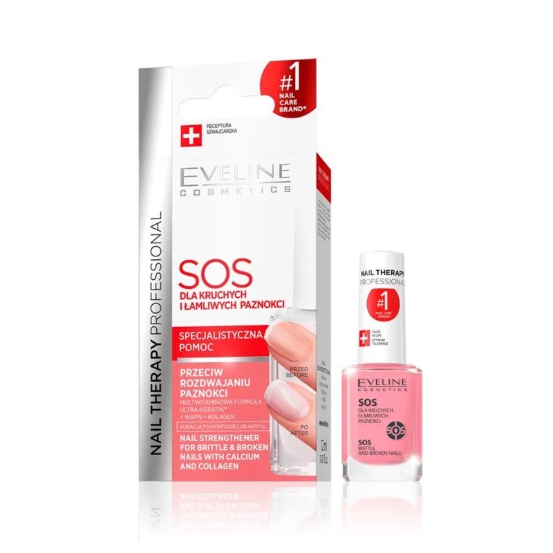 EVELINE Nail Therapy Professional SOS Odżywka wzmacniająca z wapniem i kolagenem 12 ml