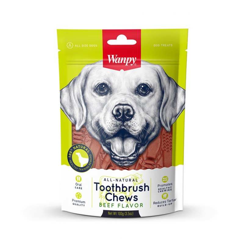 WANPY Dogs Przekąski dla psów Toothbrush Chews - czyściki do zębów o smaku wołowiny 100 g