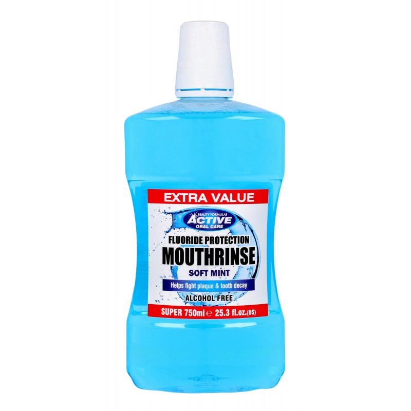 Beauty Formulas Active Oral Care Płyn do płukania jamy ustnej z fluorem Soft Mint - bez alkoholu 750ml