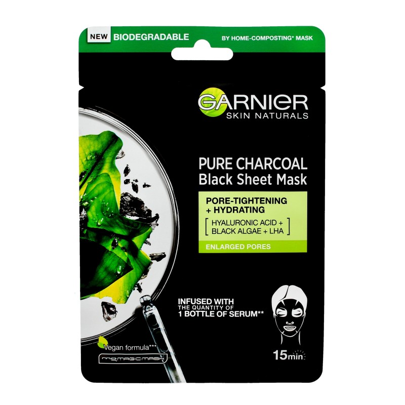 Garnier Skin Naturals Pure Charcoal Maska w płacie Black Tissue - Czarna Alga  28g