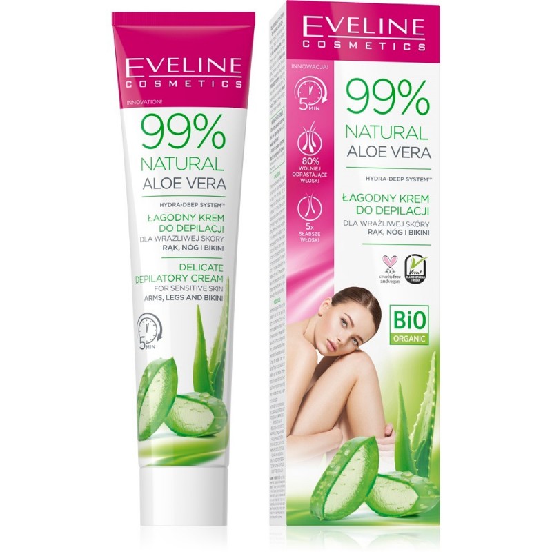 EVELINE Łagodny krem do depilacji 99% Natural Aloe Vera - skóra wrażliwa 125 ml
