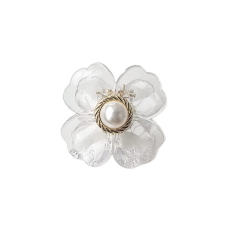 ECARLA Spinka do włosów klamra XL - kwiat transparentny złoty perła 6,5 x 6,5 cm SP271