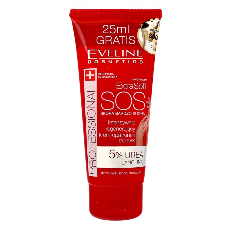 EVELINE Extra Soft SOS Intensywnie regenerujący krem-opatrunek do rąk - 5% urea + lanolina 100 ml