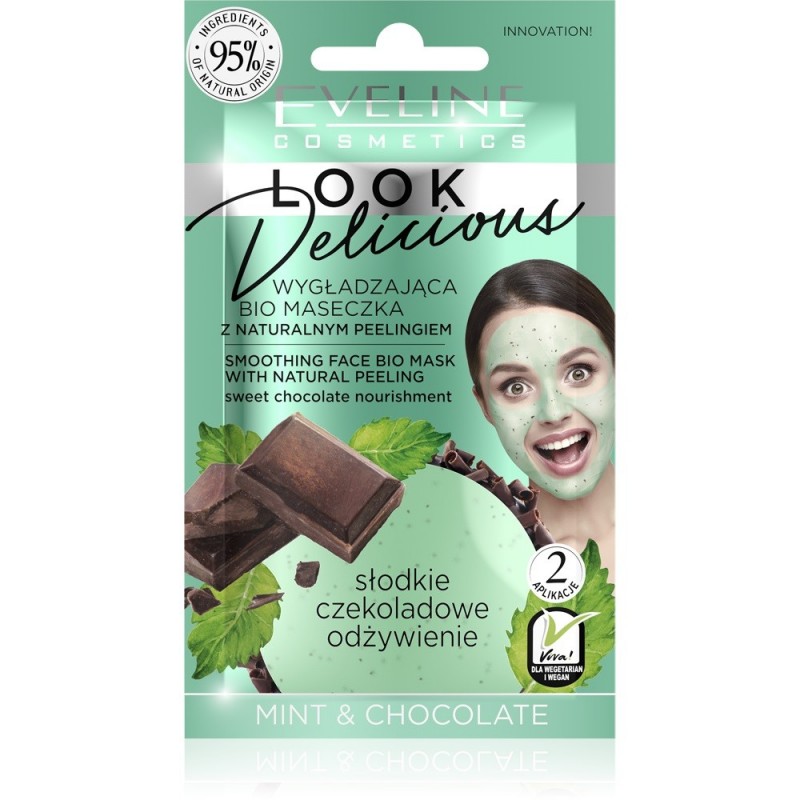 EVELINE Look Delicious Wygładzająca bio maseczka z naturalnym peelingiem - Mint & Chocolate 10 ml