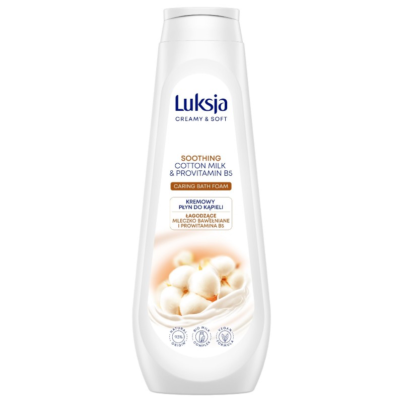 Luksja Creamy & Soft Kremowy Płyn do kąpieli - Łagodzące Mleczko Bawełniane i Prowitamina B5 900ml