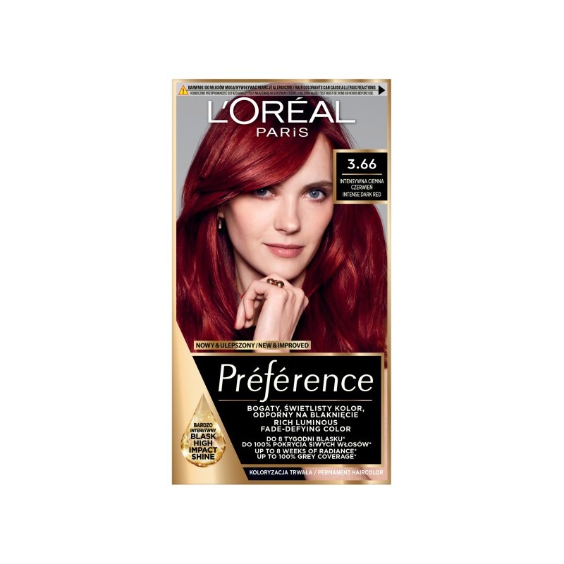 LOREAL Preference Farba do włosów  3.66 - Intensywna Ciemna Czerwień 1 op.