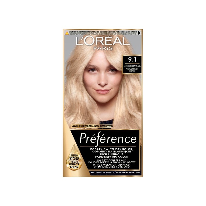 LOREAL Preference Farba do włosów 9.1 - Jasny Popielaty Blond 1 op.