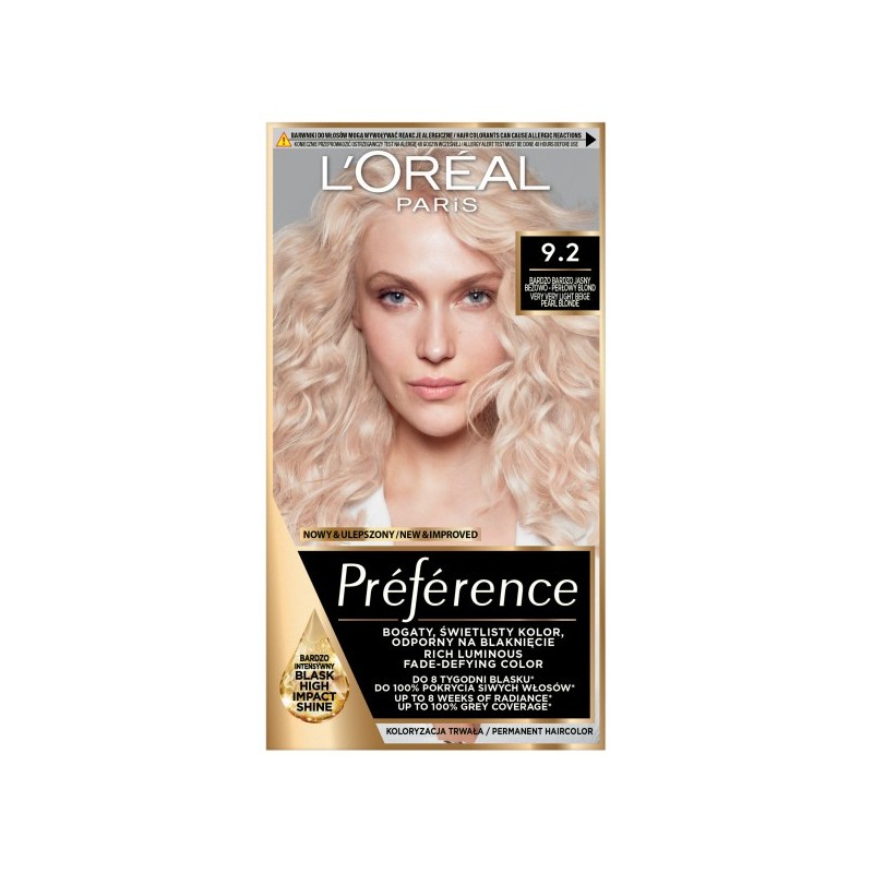 LOREAL Preference Farba do włosów 9.2 - Bardzo Bardzo Jasny Beżowy Perłowy Blond 1 op.