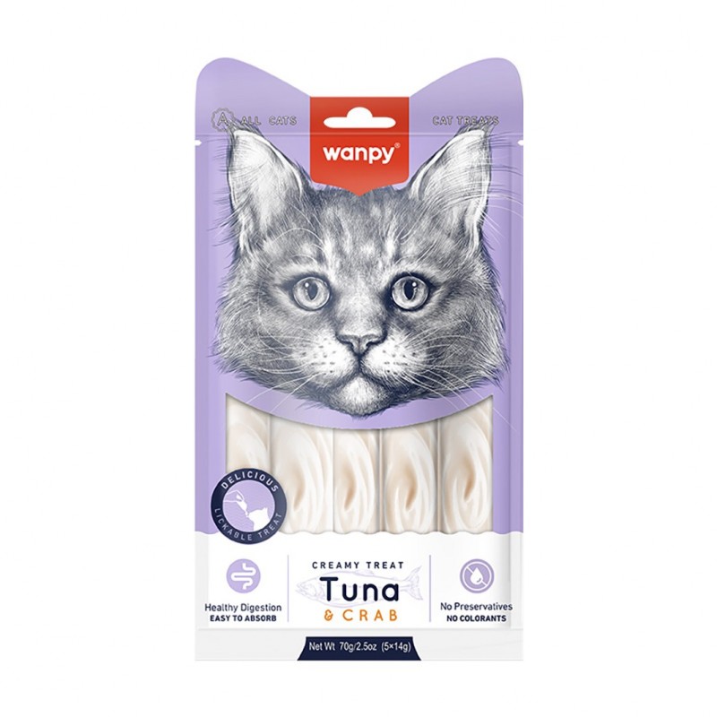WANPY Cats Przekąska dla kotów - Tuna & Crab (krem z tuńczyka i kraba) 70 g (14gx5)