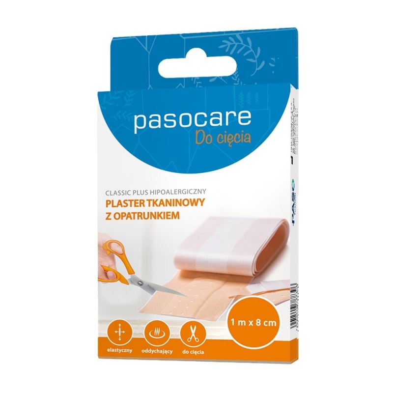 PASOCARE Classic Plus Hipoalergiczny Plaster tkaninowy z opatrunkiem - do cięcia 1m x 8cm