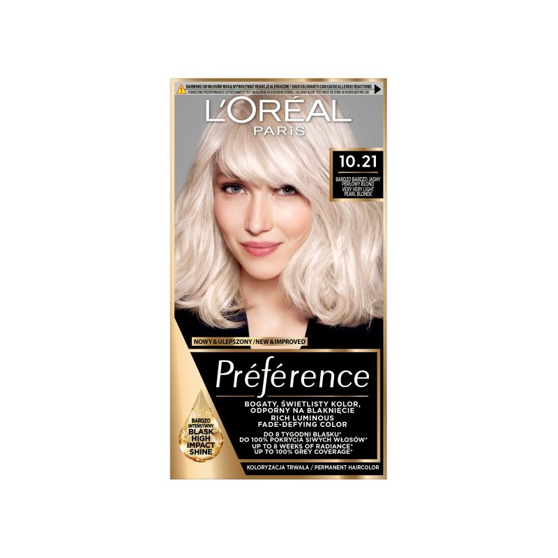 LOREAL Preference Farba do włosów 10.21 - Bardzo Bardzo Jasny Perłowy Blond 1 op.