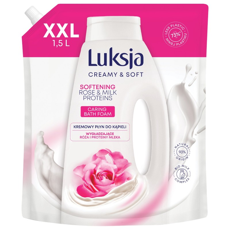 LUKSJA Creamy & Soft Kremowy Płyn do kąpieli Softening - Rose & Protein Milk 1500 ml - zapas