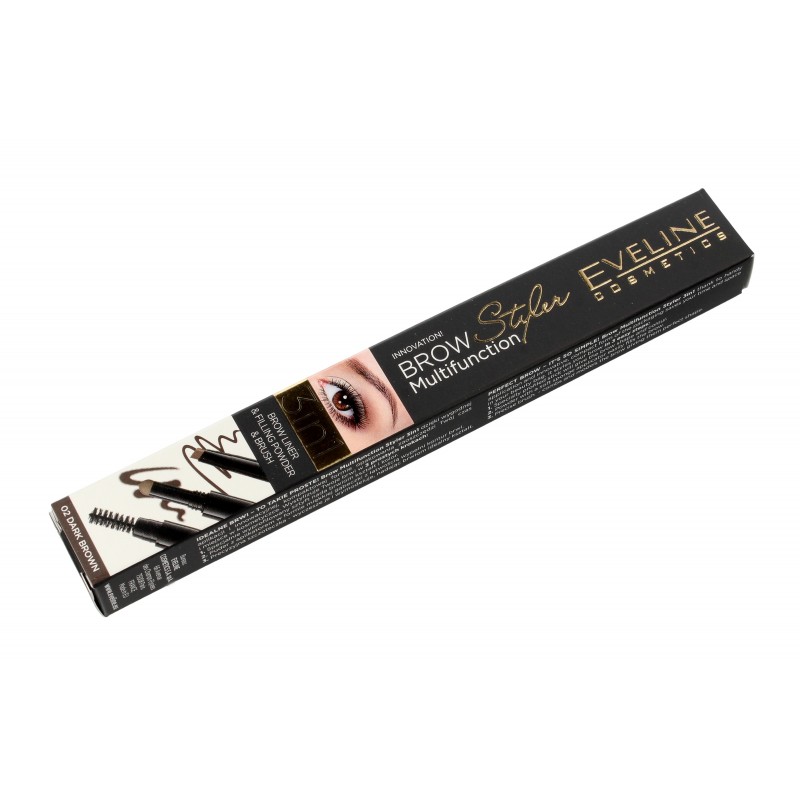 EVELINE Brow Styler Kredka do brwi w sztyfcie z gąbeczką i szczoteczką 3w1 nr 02 Dark Brown