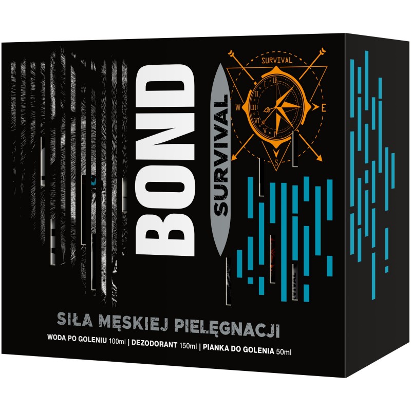 BOND Survival Zestaw prezentowy męski - Woda po goleniu 100 ml + Dezodorant 150 ml + Pianka do golenia 50 ml