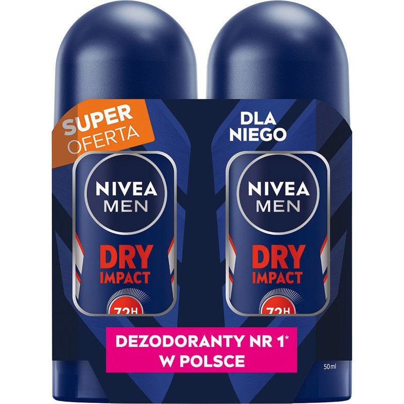 NIVEA MEN Antyperspirant w kulce DUO Dry Impact 2x50 ml