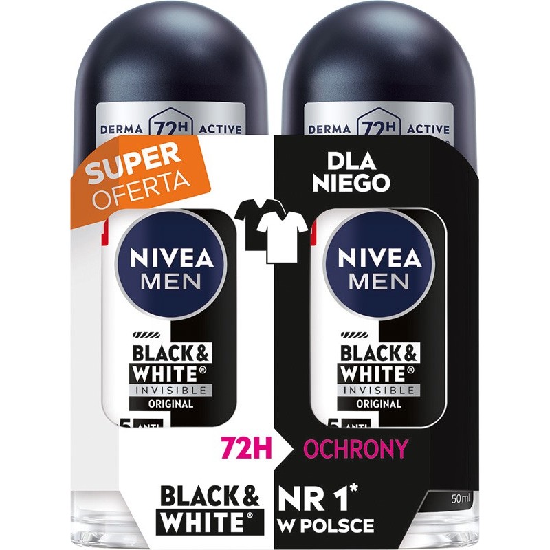 NIVEA MEN Antyperspirant w kulce DUO Black & White Invisible Original 2x50 ml