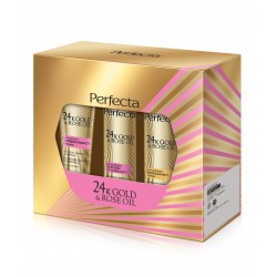 PERFECTA 24K Gold & Rose Oil Zestaw prezentowy (peeling drobnoziarnisty & mleczko & tonik)