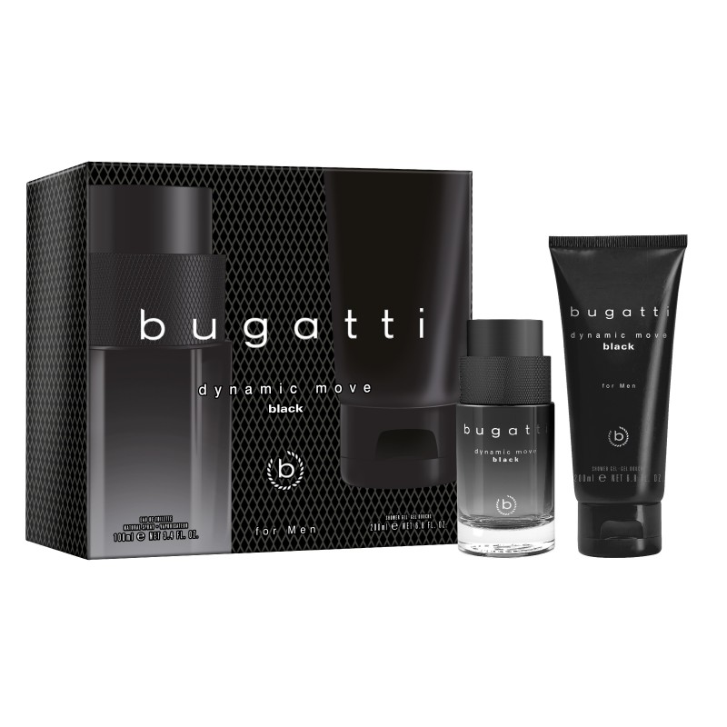 BUGATTI Zestaw prezentowy Dynamic Move Black for Men ( woda toaletowa 100ml+żel pod prysznic 200ml)