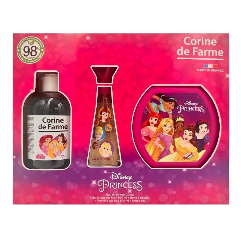 CORINE DE FARME Disney Zestaw prezentowy Princess (woda toaletowa 30ml + Żel pieniący 3w1 300ml + Pudełko na  przekąski)