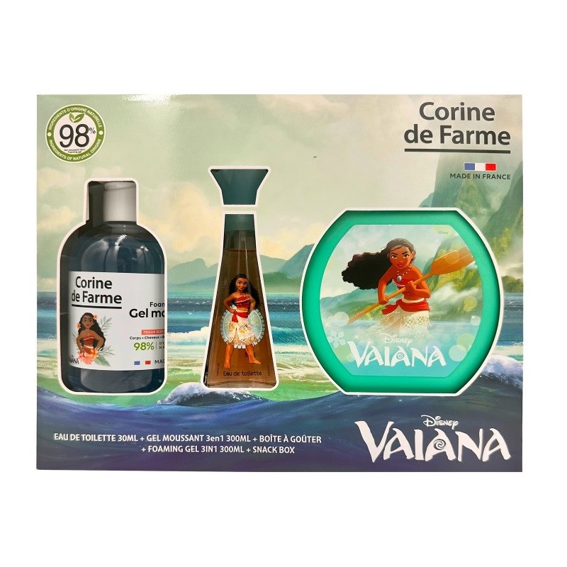 CORINE DE FARME Disney Zestaw prezentowy Vaiana (woda toaletowa 30ml + Żel pieniący 3w1 300ml + Pudełko na  przekąski)