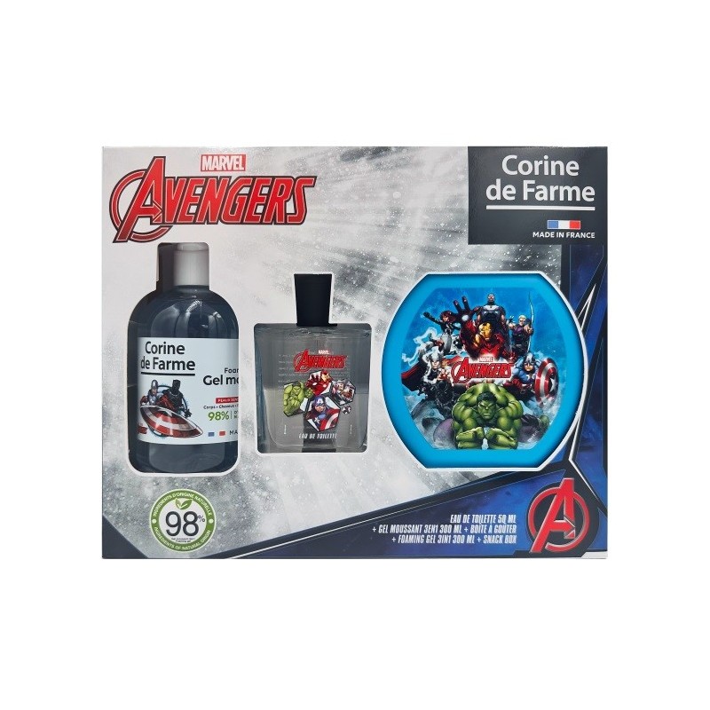 CORINE DE FARME Disney Zestaw prezentowy Avengers (woda toaletowa 50ml + Żel pieniący 3w1 300ml + Pudełko na przekąski)