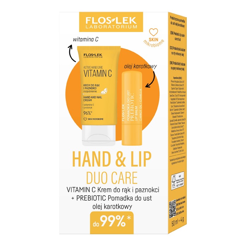 FLOSLEK Zestaw prezentowy Hand & Lip DUO Care Vitamin C (krem do rąk 50ml+pomadka ochronna Prebiotic)