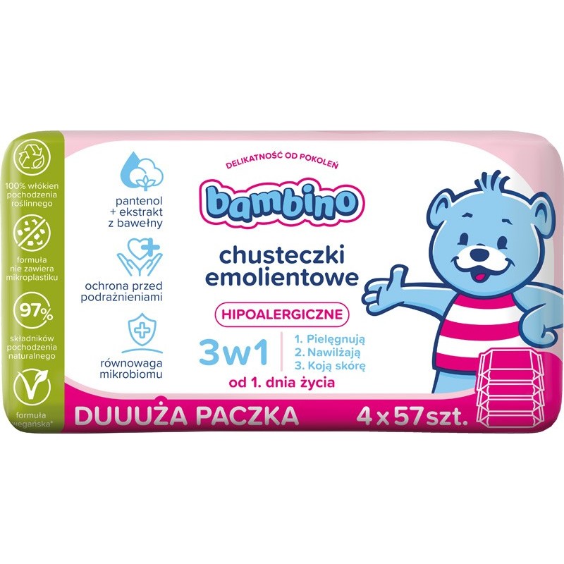 NIVEA Bambino Chusteczki emolientowe 3w1 hipoalergiczne 4 x 57 szt