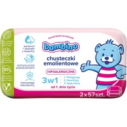 NIVEA Bambino Chusteczki emolientowe 3w1 hipoalergiczne 2 x 57 szt