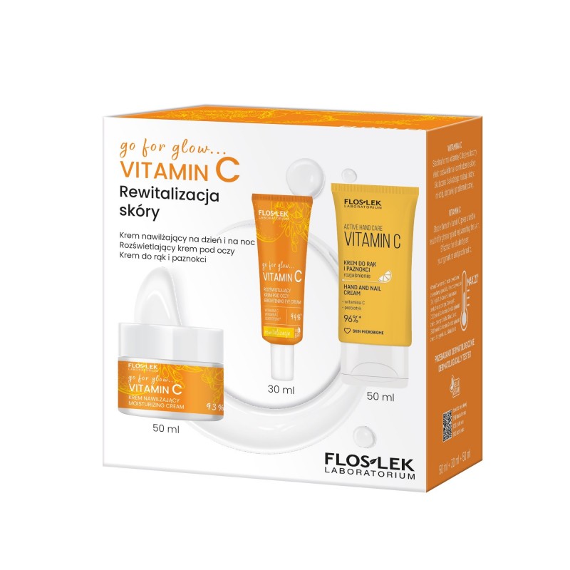 FLOSLEK Zestaw prezentowy Vitamin C (krem nawilżający 50ml+krem pod oczy 30ml+krem do rąk 50ml)+